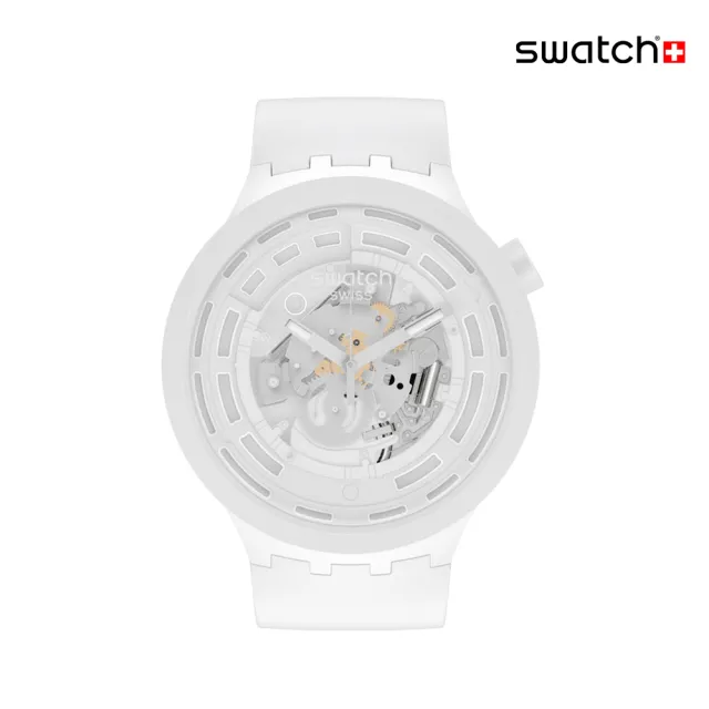 【SWATCH】C-WHITE 大錶面手錶/男錶/女錶/瑞士製造 SB03W100(47mm)