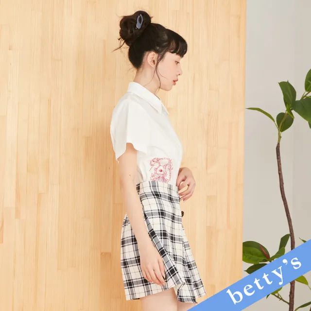【betty’s 貝蒂思】領子排釦刺繡小熊襯衫(白色)