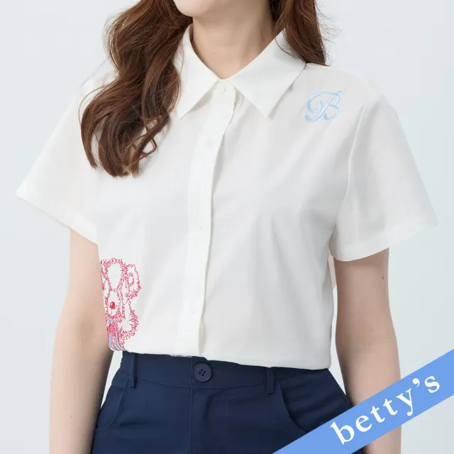 【betty’s 貝蒂思】領子排釦刺繡小熊襯衫(白色)