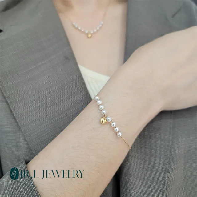 【JR.L JEWELRY】天然珍珠 心心相映18K金珍珠套組(手鍊3.5-4MM/項鍊3.5-4MM)