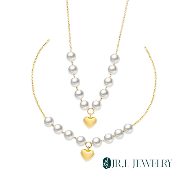 【JR.L JEWELRY】天然珍珠 心心相映18K金珍珠套組(手鍊3.5-4MM/項鍊3.5-4MM)
