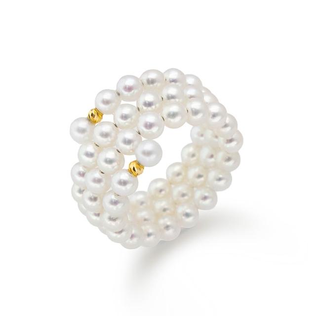 【JR.L JEWELRY】天然珍珠 珍珠泡泡三圈可調式18K金珍珠戒指(3-3.5MM)