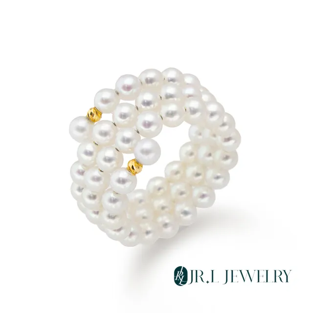【JR.L JEWELRY】天然珍珠 珍珠泡泡三圈可調式18K金珍珠戒指(3-3.5MM)
