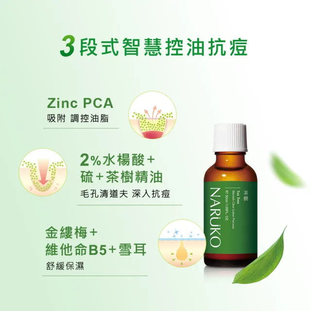 【NARUKO 牛爾】茶樹快速滅痘加強組(抗痘粉刺寶30ml+神奇痘痘油10ml+修護夜敷膜25g)