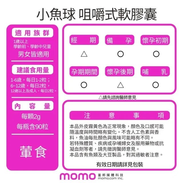 【小兒利撒爾】小魚球 咀嚼式軟膠囊 90粒/瓶(TG型魚油、Omega3、DHA、EPA、無魚腥味)