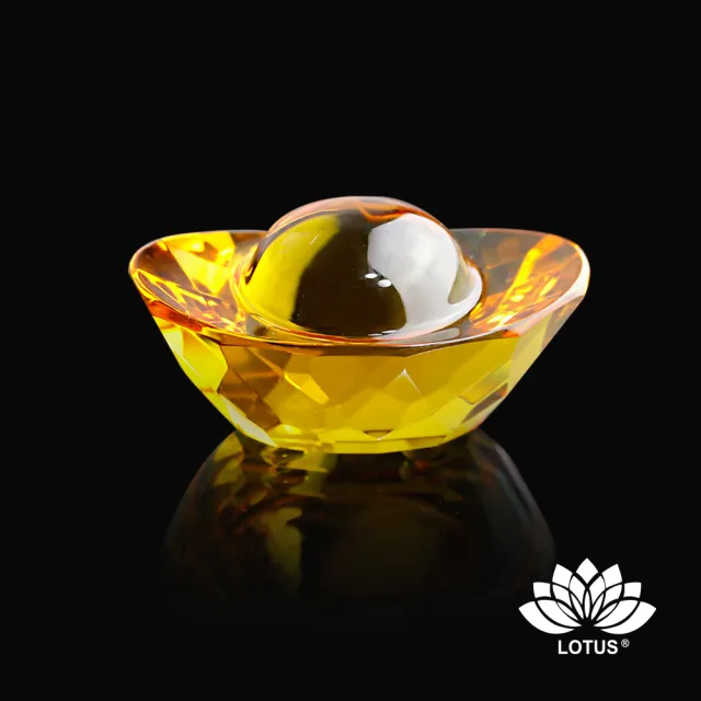 【LOTUS 蓮花】水晶玻璃 黃金大元寶6.2x3.2x3.2cm (招財進寶_開運招財_精緻禮盒)