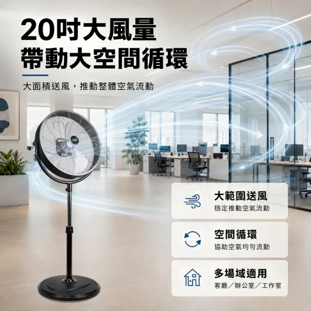 【勳風】20吋DC直流變頻工業風循環立扇/電風扇 風扇 落地立扇(HFB-S0830)