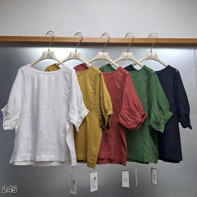 【SuperWands】鏤空織帶拼接寬袖棉麻上衣