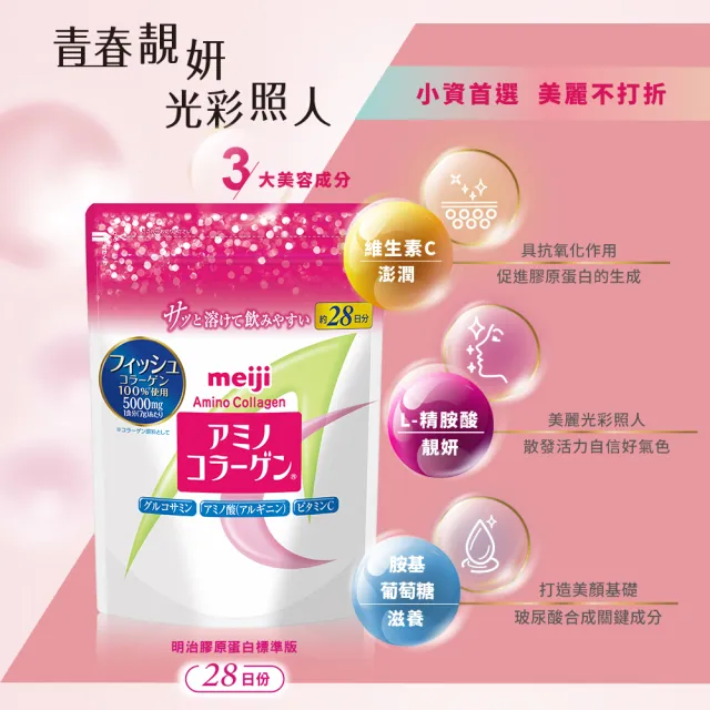 【Meiji 明治】明治膠原蛋白粉標準版28日份袋裝196gx5入(膠原蛋白/維生素C)