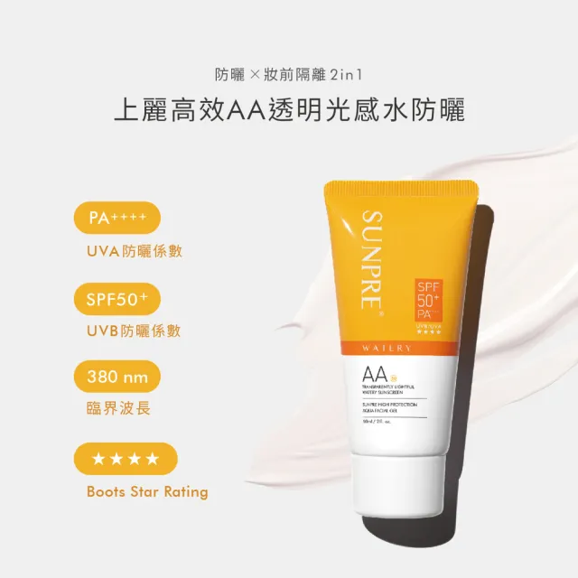【荷麗美加】上麗高效AA透明光感水防曬60ml-2入組(無色防曬/SPF50+/PA++++/防曬/美白)(母親節禮物)