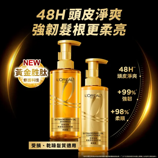 【L’OREAL Paris 巴黎萊雅】珍珠蛋白瞬順柔亮/玻尿酸水光豐盈/黃金柔韌修護系列洗髮露/護髮素(5入組)