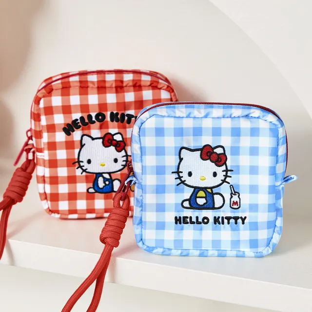 【HELLO KITTY】凱蒂貓格紋造型方形隨身收納包(拍立得包/零錢包/化妝包)
