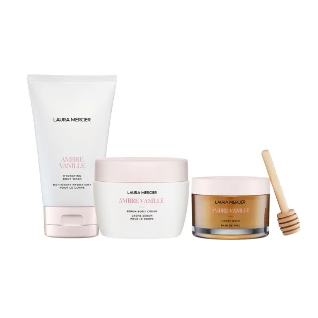 【LAURA MERCIER 蘿拉蜜思】甜漾聖誕 琥珀香草美膚禮盒(禮盒內含沐浴露100ml+精華霜200ml+泡浴露85ml)