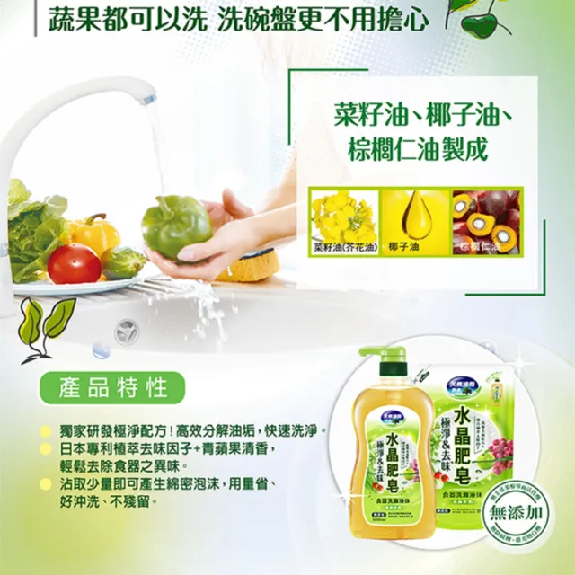 【南僑水晶】極淨去味水晶肥皂蔬果食器洗箱購800mlX8補充包(洗碗精/天然無添加/環保/綠活)