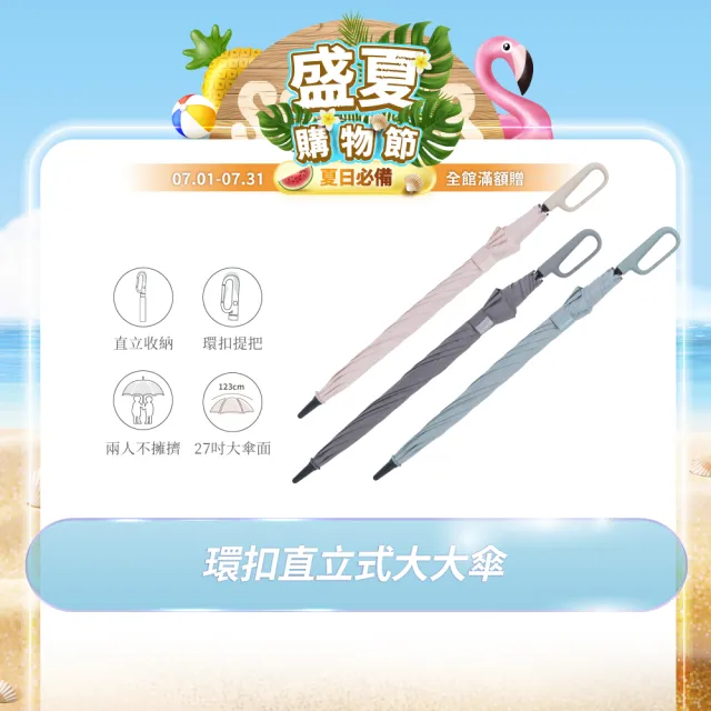 【MUNICHI 沐尼黑】環扣直立式大大傘 直傘 陽傘 大傘 勾勾傘 自動傘 晴雨傘 防曬 大傘面 環扣傘 MR.BIGRAIN