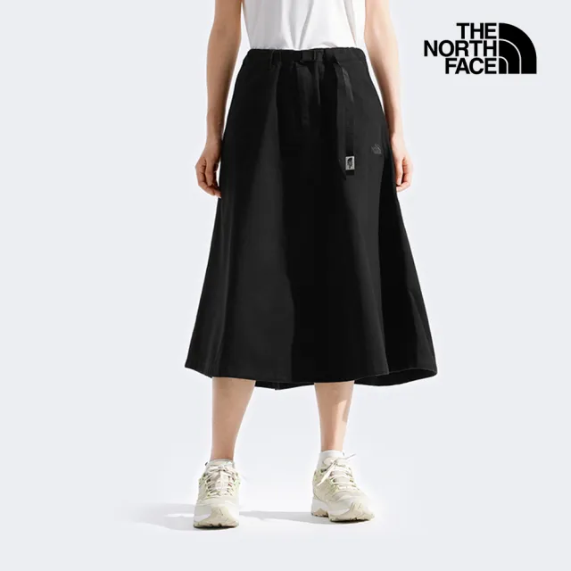 【The North Face】北面女款黑色M66純棉附腰帶休閒長裙|8DWYJK3