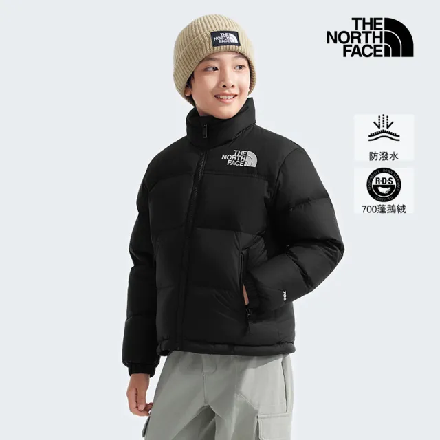 【The North Face 官方旗艦】經典ICON-北面兒童黑色DWR防潑水羽絨外套|8A4CJK3(700蓬鬆度)