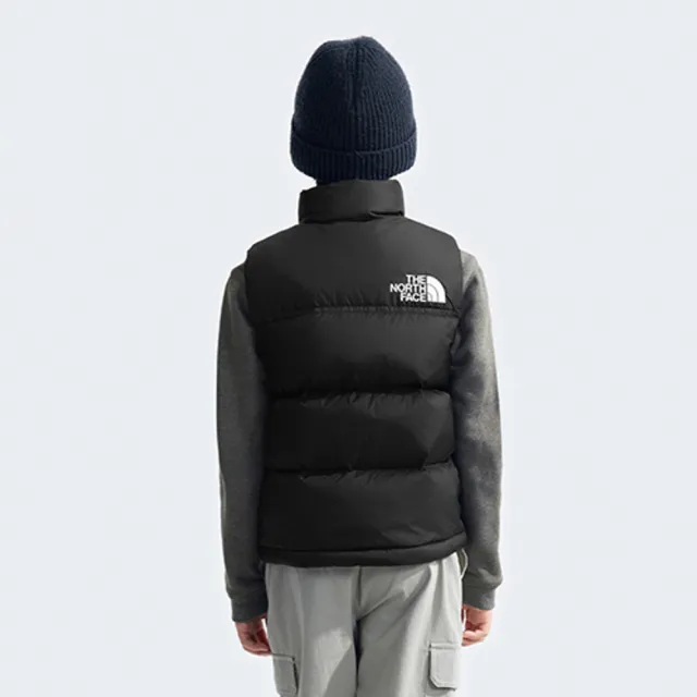 【The North Face 官方旗艦】經典ICON-北面兒童黑色DWR防潑水羽絨背心｜8A4BJK3(700蓬鬆度)