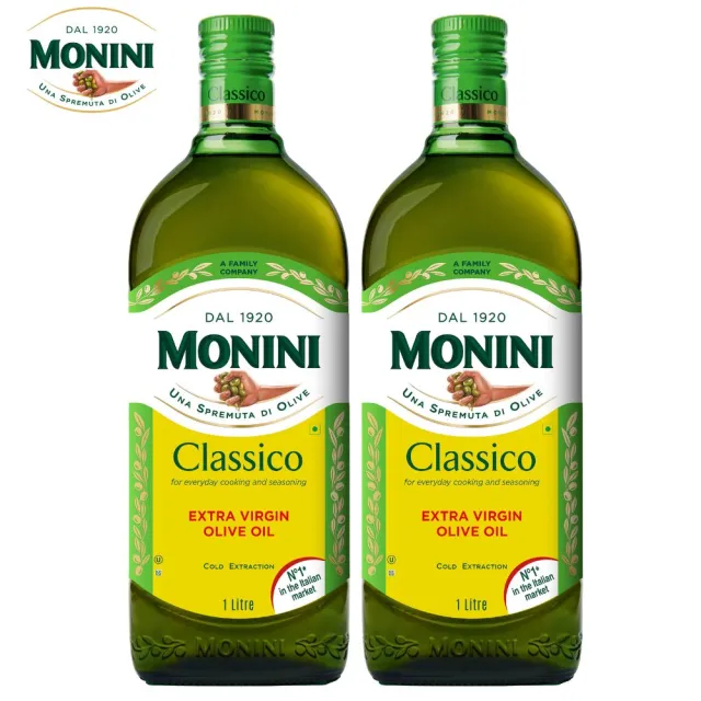 【Monini】莫尼尼特級冷壓初榨橄欖油1000mlx2瓶(可生飲/出廠酸價0.3%/義大利市佔第一名)