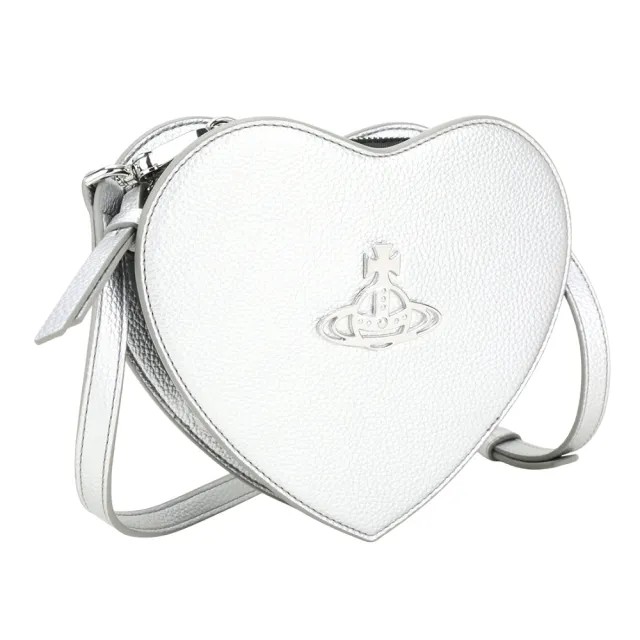 【Vivienne Westwood】Louise Heart 星球飾壓紋皮革拼接心型斜背包(銀色)