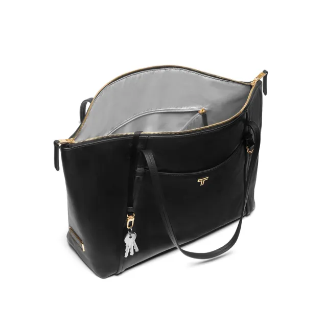 【TUMI】Voyageur Q Tote 都會時尚皮革托特包 - 黑/淡金