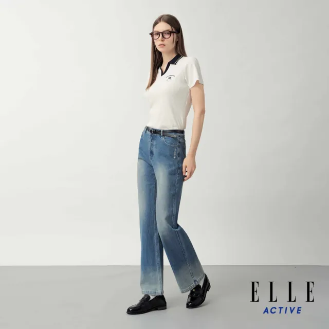 【ELLE ACTIVE】女款 撞色翻領直紋短袖POLO衫-白色(EA26S1W1105-90)