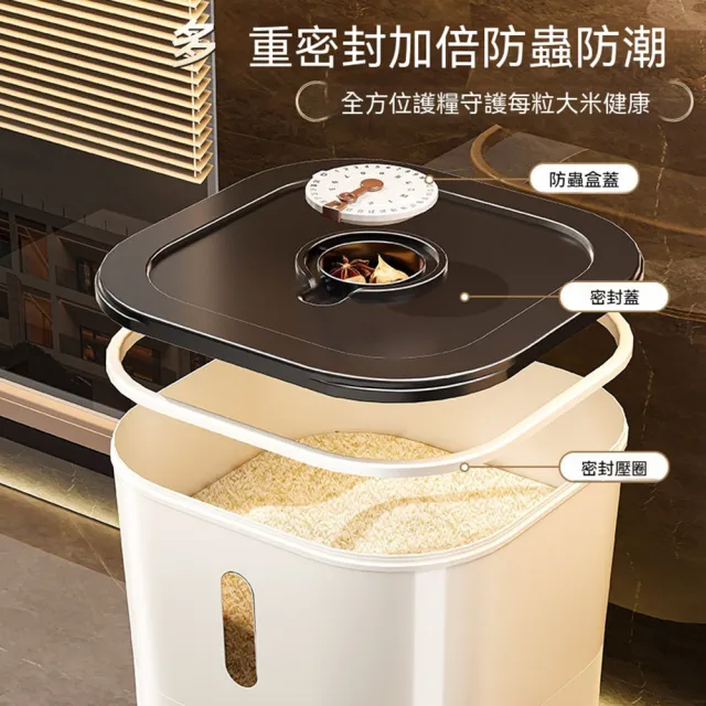 【Quality 聚家】米桶 密封儲糧桶 食品級米箱 23.9*23.9*25.5CM 儲存桶 自帶量米杯 防蟲防潮米缸