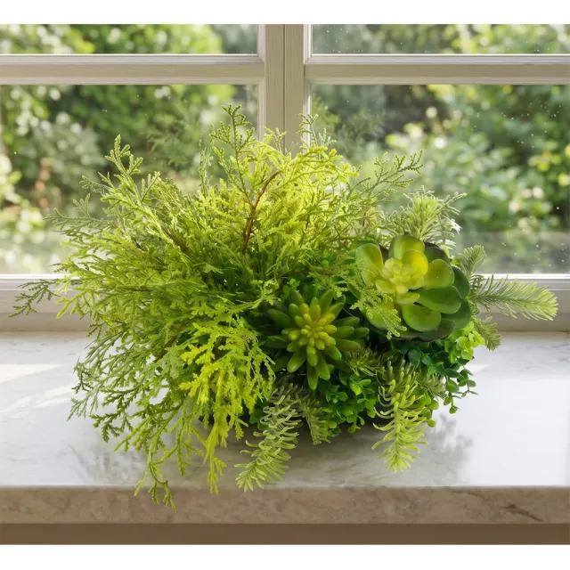 【HUGO DECO 榆果傢飾】高擬真蕨草多肉植物盆栽(擬真植物/禮物/綠化/永不凋零/佈置/蕨類)