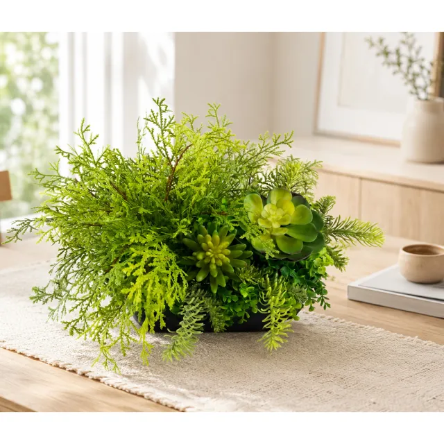 【HUGO DECO 榆果傢飾】高擬真蕨草多肉植物盆栽(擬真植物/禮物/綠化/永不凋零/佈置/蕨類)