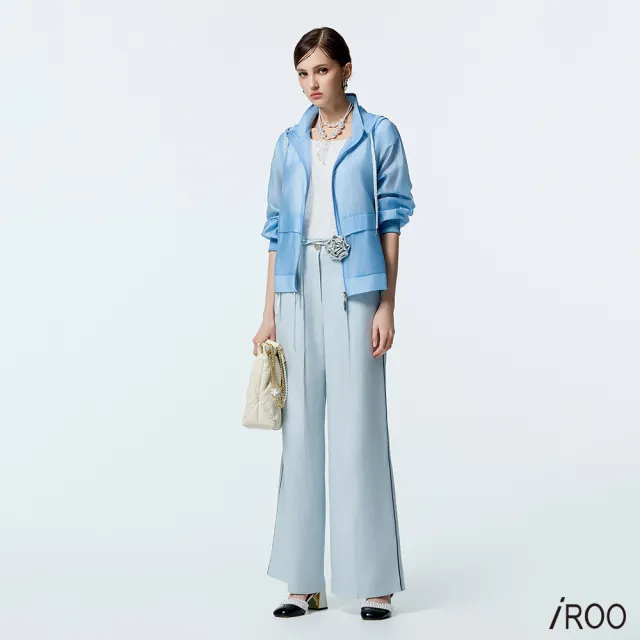 【iROO】寧靜藍大翻領連帽外套