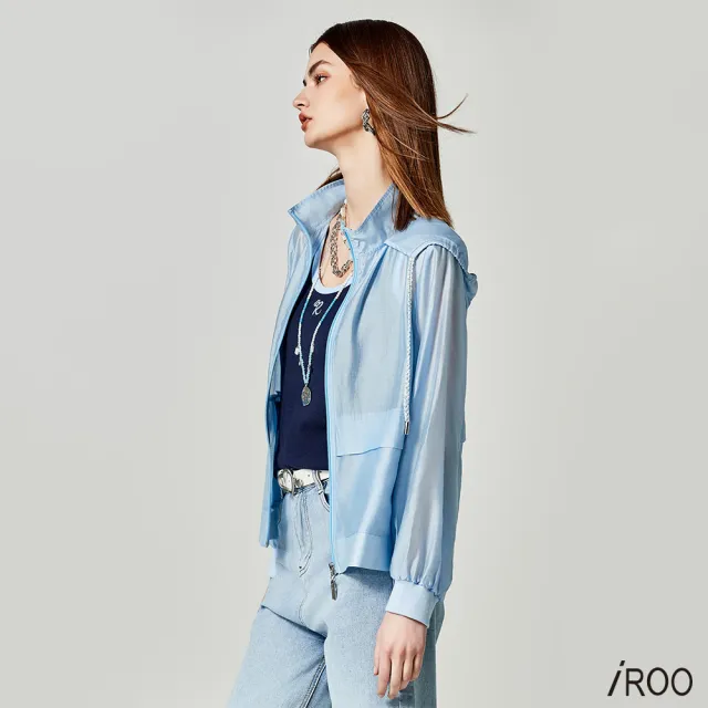 【iROO】寧靜藍大翻領連帽外套
