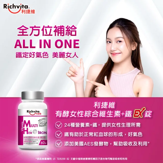 【利捷維】有酵綜合維生素加鋅/鐵60錠 2入組(任選-男綜、女綜 陳傑憲 代言)
