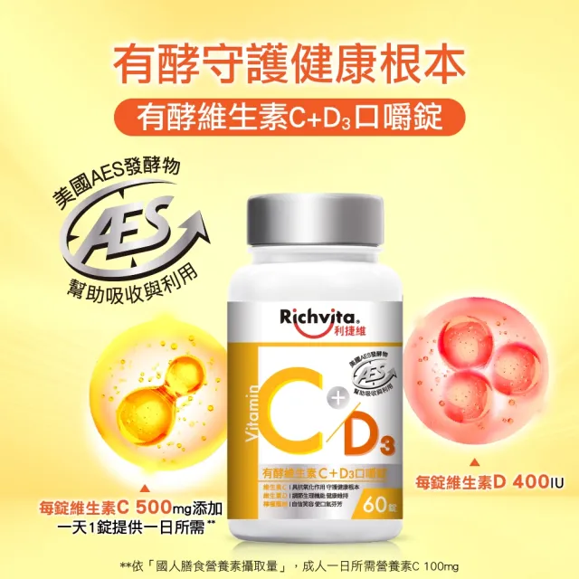 【利捷維】有酵維生素C+D3口嚼錠 60錠X5入特談組(添加維生素D 400IU 陳傑憲代言)