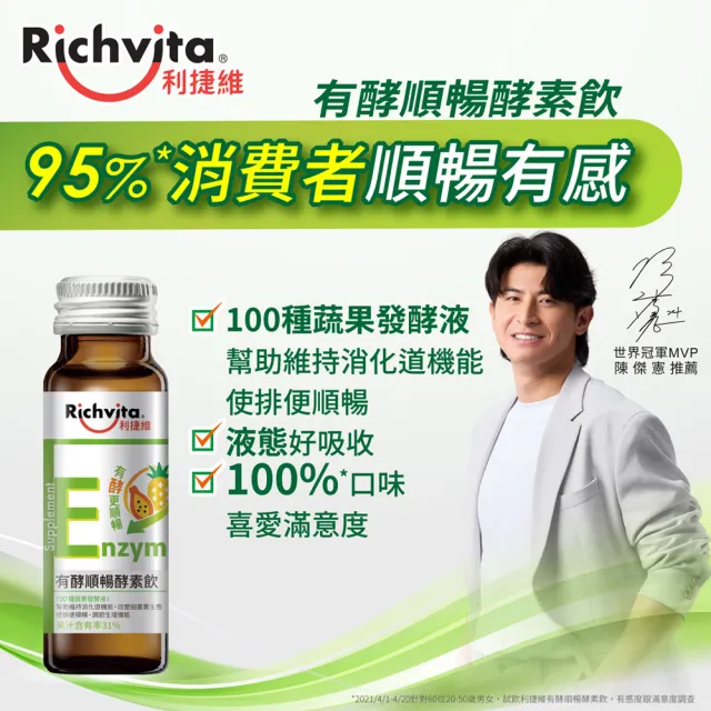 【利捷維】有酵順暢酵素飲2盒組(共16入 梁家瑋代言)-蔬果酵素 排便順暢(陳傑憲代言)