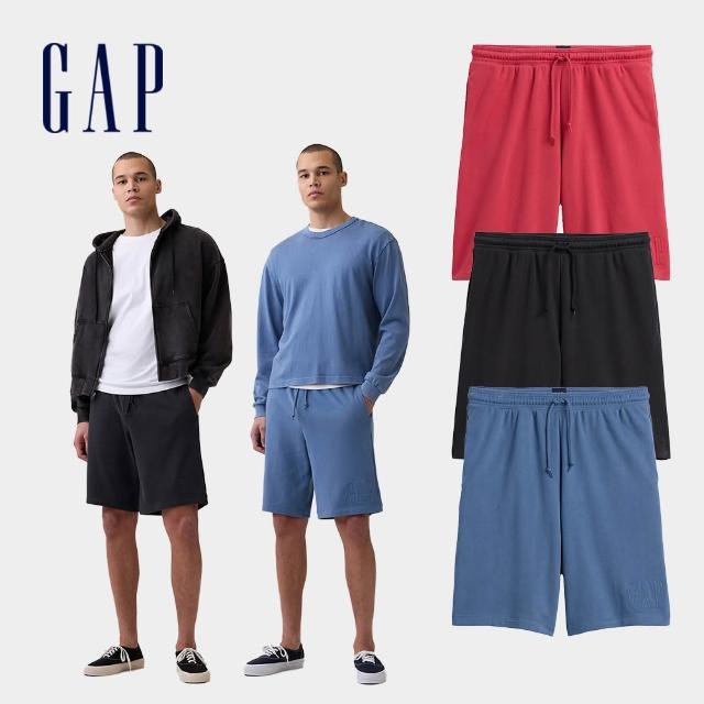 【GAP】男裝 VintageSoft毛圈布寬鬆Logo運動短褲-多色任選(898687)