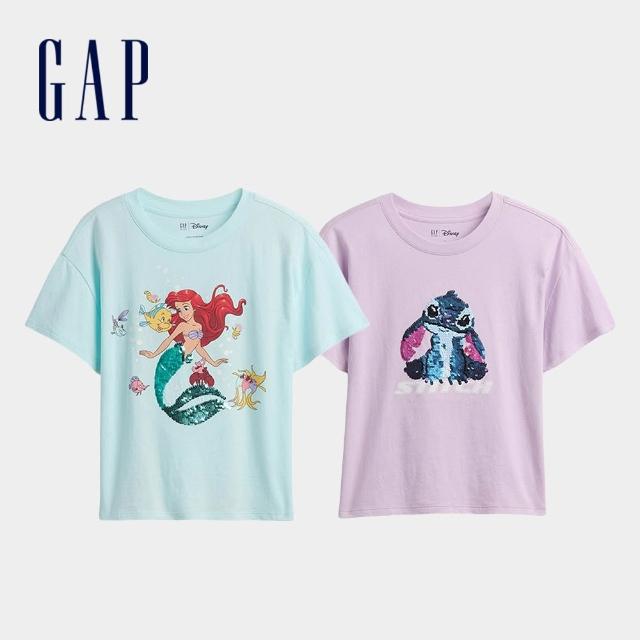 【GAP】GapKids × Disney迪士尼寬版翻轉亮片圖案短袖T恤-多色任選(898953)