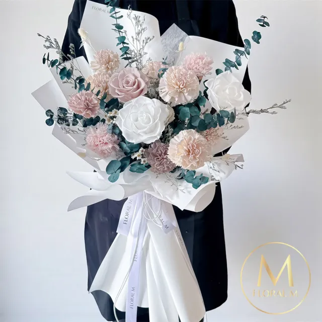 【Floral M】優雅法式女神永生花束贈香氛油(乾燥花/永生花/情人節花束/告白禮物/求婚花禮)