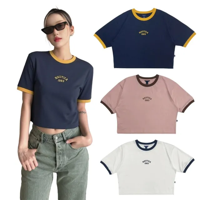 【NAUTICA】1983 刺繡LOGO 撞色 經典滾邊 美式短版 短袖上衣 短T