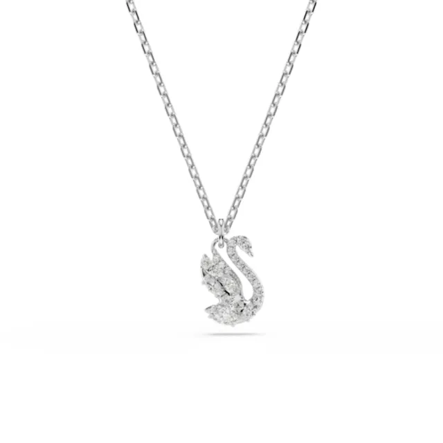 【SWAROVSKI 施華洛世奇】官方直營 Swan 天鵝鏈墜 混合式切割 鍍白金色 | 5754347 新品