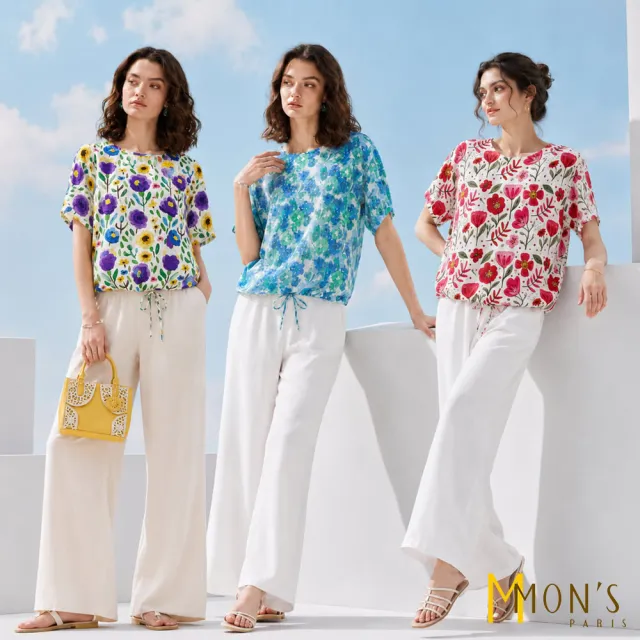 【MON’S】滿版花卉寬版抽繩上衣 (3色任選)