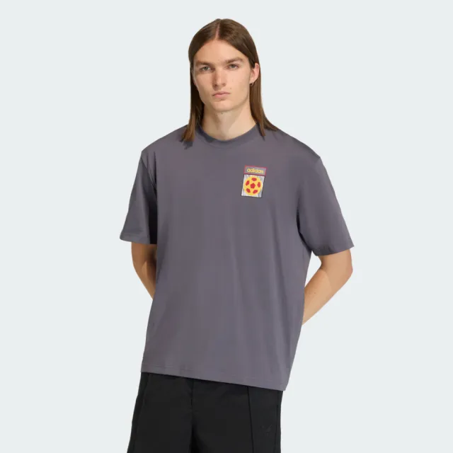 【adidas 愛迪達】Flag Gfx Ss T 男 T恤 運動上衣 休閒短袖 灰紫 純棉 背部印花(KD1429)