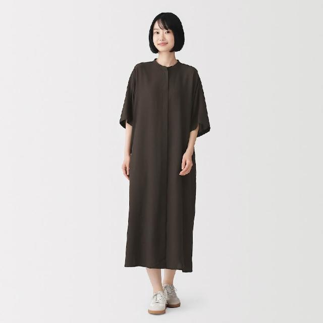 【MUJI 無印良品】女柔滑五分袖洋裝(黑色/黃色/深棕)