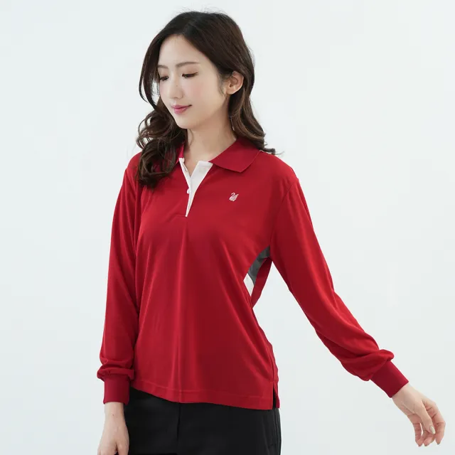 【遊遍天下】MIT台灣製女款抗UV吸濕排汗長袖POLO衫GL1055紅色(M-5L 大尺碼)
