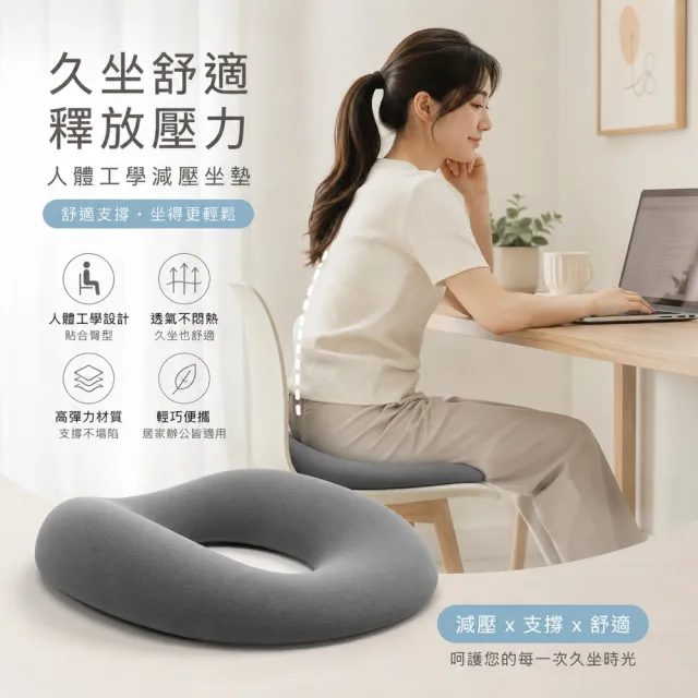 【HONDONI】4D人體工學中空減壓成人居家照護護理墊 長輩舒壓透氣減壓坐墊 41×34×8cm W8-GY 透氣灰