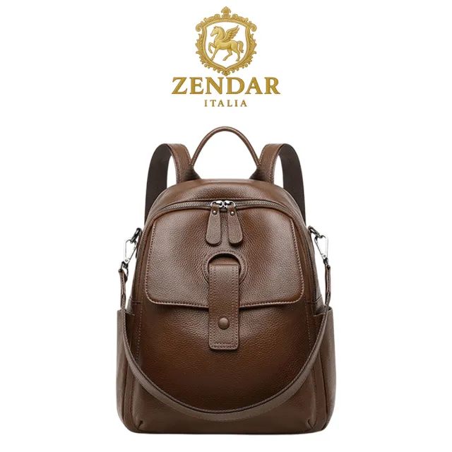【ZENDAR】台灣總代理 限量1折 頂級超柔軟小牛皮後背包 安娜格系列 全新專櫃展示品(棕色)