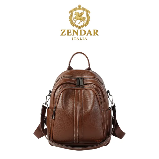 【ZENDAR】台灣總代理 頂級超柔軟小牛皮後背包 艾莉克斯系列 (咖啡色)