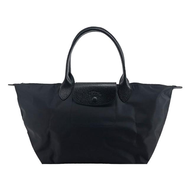 【LONGCHAMP】LE PLIAGE ONE系列再生尼龍寬版單色摺疊肩背/手提水餃包(大/黑)