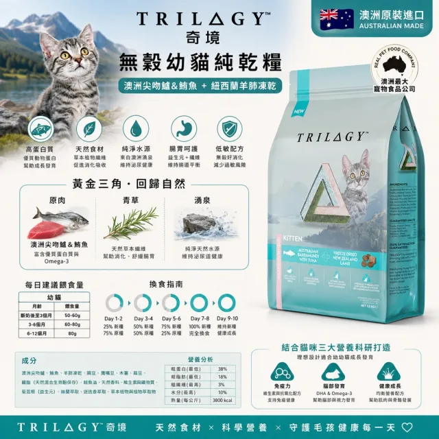 【TRILOGY 奇境】無穀幼貓糧（澳洲尖吻鱸&鮪魚＋紐西蘭羊肺凍乾）1.2kg (貓飼料、貓糧、貓主食)