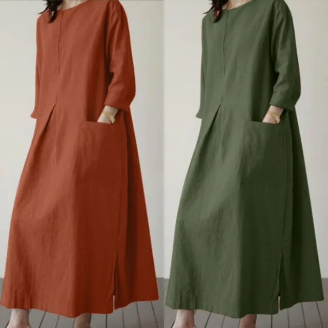 【巴黎精品】雙11現貨限搶 女連身裙亞麻棉麻洋裝大尺碼寬鬆長裙A字裙休閒女裝(長袖太陽裙女裙子3款b1a26)
