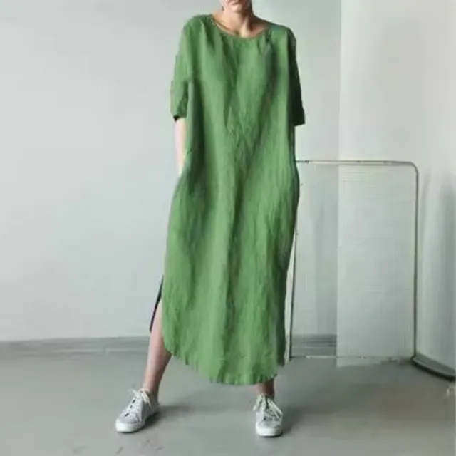【巴黎精品】雙11現貨限搶 女連身裙亞麻棉麻洋裝大尺碼寬鬆長裙A字裙休閒女裝(長袖太陽裙女裙子3款b1a26)
